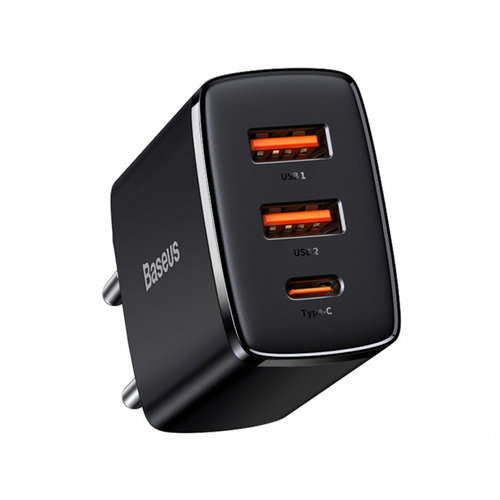 Incarcator Retea Perete Baseus Compact Quick Charger USB Type C / 2x USB 30W 3A Power Delivery Quick...