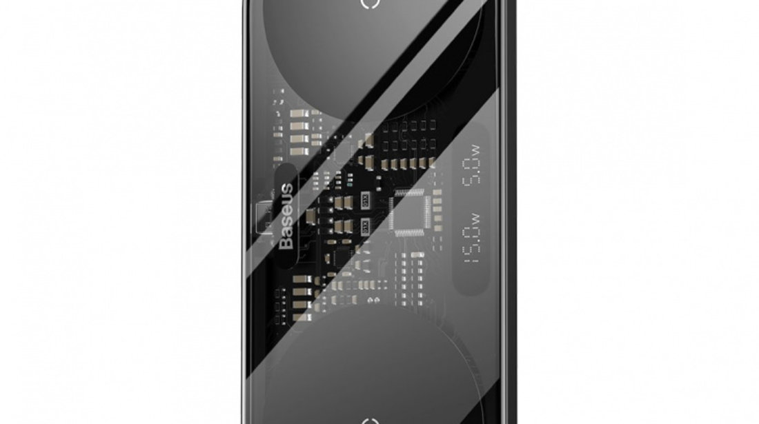Incarcator Wireless Telefon Baseus Digital Led Display Fără Fir Dublu Cu Afișaj Digital 20W Negru WXSX010101