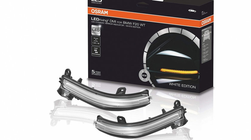 Indicator Dinamic Full LED pentru Oglinda Osram compatibil cu BMW 1 Series F20 F21 2 Series F22 F23 F87 M2 3 Series F30 F31 F34 GT 4 Series F32 F33 F36 X1 E84 Editia Alba LEDDMIF20WT