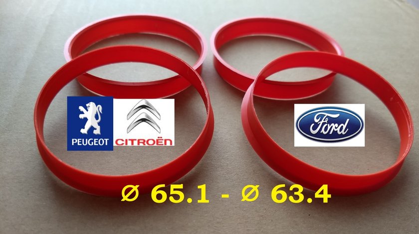 Inele de centrare Ford 65.1 x 63,4 pt a monta pe Ford 63,3 jante Peugeot-Citroen cu butuc de 65 mm