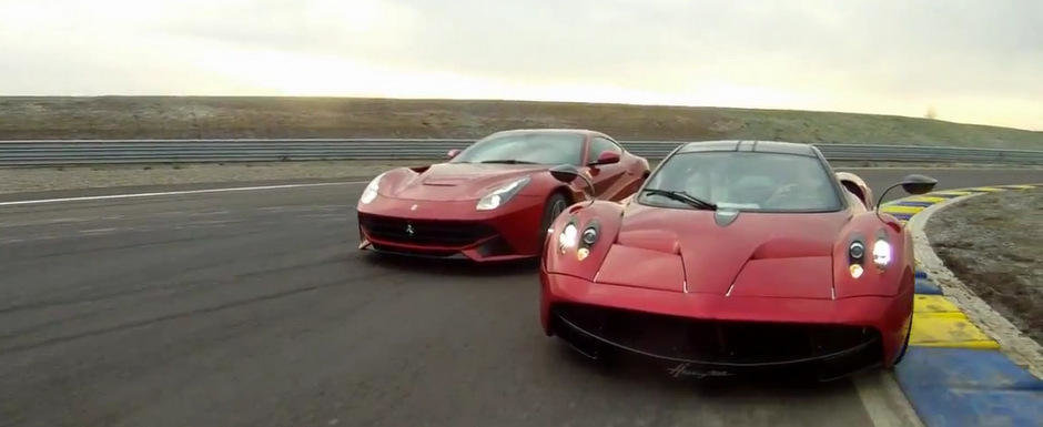 Infruntarea Titanilor: Ferrari F12 Berlinetta si Pagani Huayra isi dau intalnire pe circuit Infruntarea Titanilor: Ferrari F12 Berlinetta si Pagani Huayra isi dau intalnire pe circuit