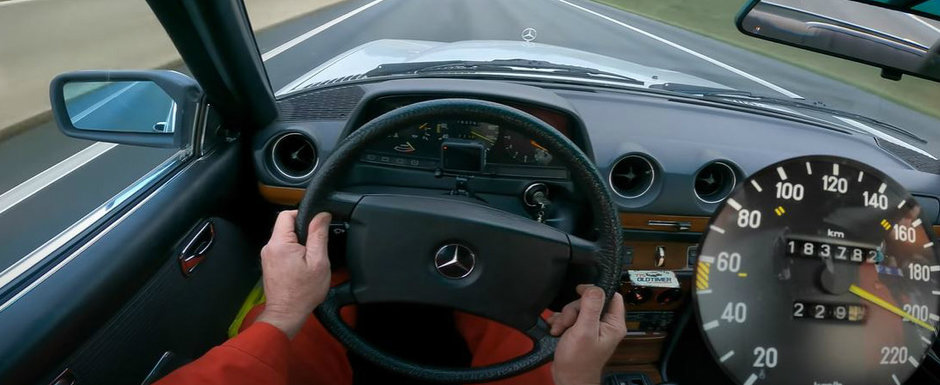 Inginerie germana. S-a filmat cu peste 200 km/h pe Autobahn la volanul unui Mercedes din 1984