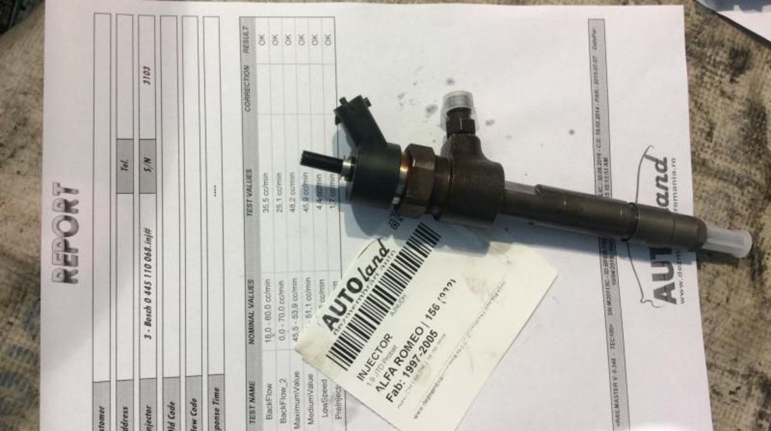 Injector 0445110068 1.9 JTD probat Alfa Romeo 156 932 1997-2005