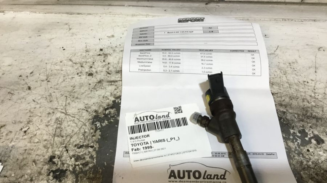 Injector 0445110214 1.4 D Probat Toyota YARIS P1 1999