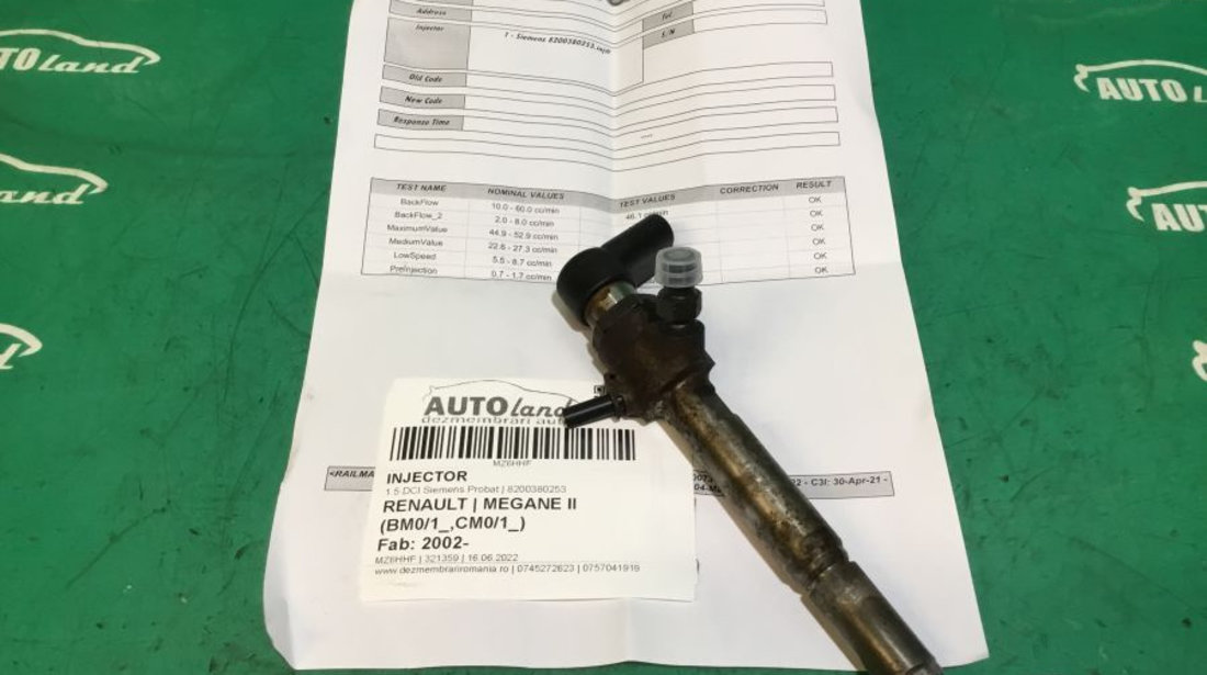 Injector 8200380253 1.5 DCI Siemens Probat,8200294788 Renault MEGANE II BM0/1 ,CM0/1 2002