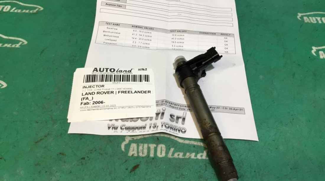 Injector 9687454480 2.2 TD4, 224dt Probat !!!! Land Rover FREELANDER 2 FA 2006