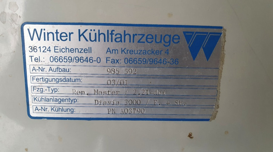 Instalatie de frig Diavia 3000, Renault Master II / Opel Movano A, an fabr. 2001, 2.2 dci