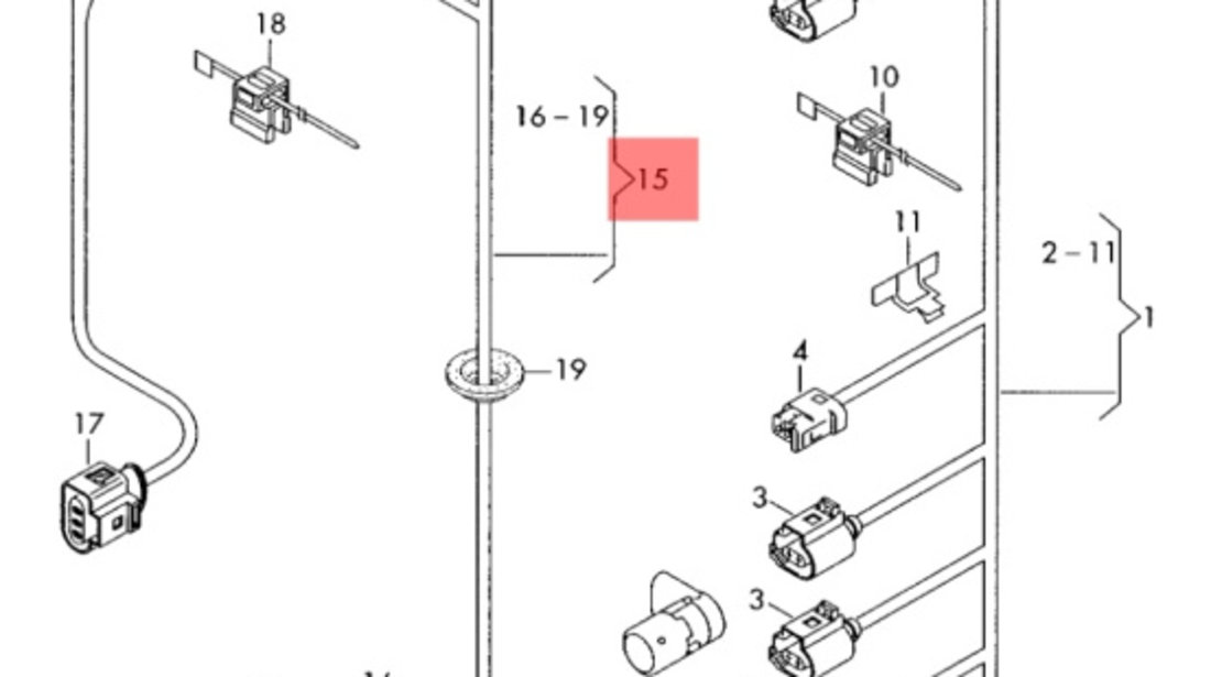 Instalatie electrica senzori parcare bara spate Audi A6 4F Sedan 2007 2008 OEM 4F0971085