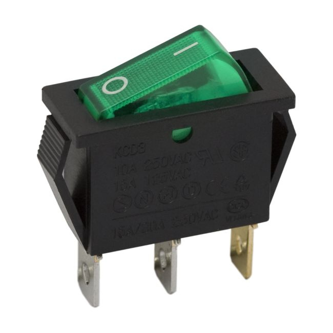 Interupator basculant 1 circuit 10A-250V OFF-ON lumini de verde 09050ZO