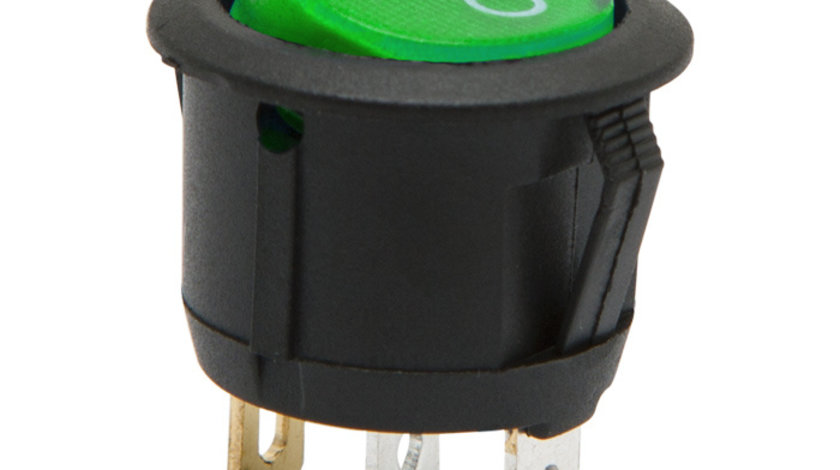 Interupator basculant, 1 circuit, 6A-250V ON-OFF, lumina verde 09085GR