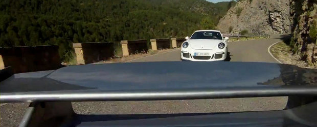 Intrecere spectaculoasa in munti, intre doua sau chiar trei Porsche-uri 911 GT3