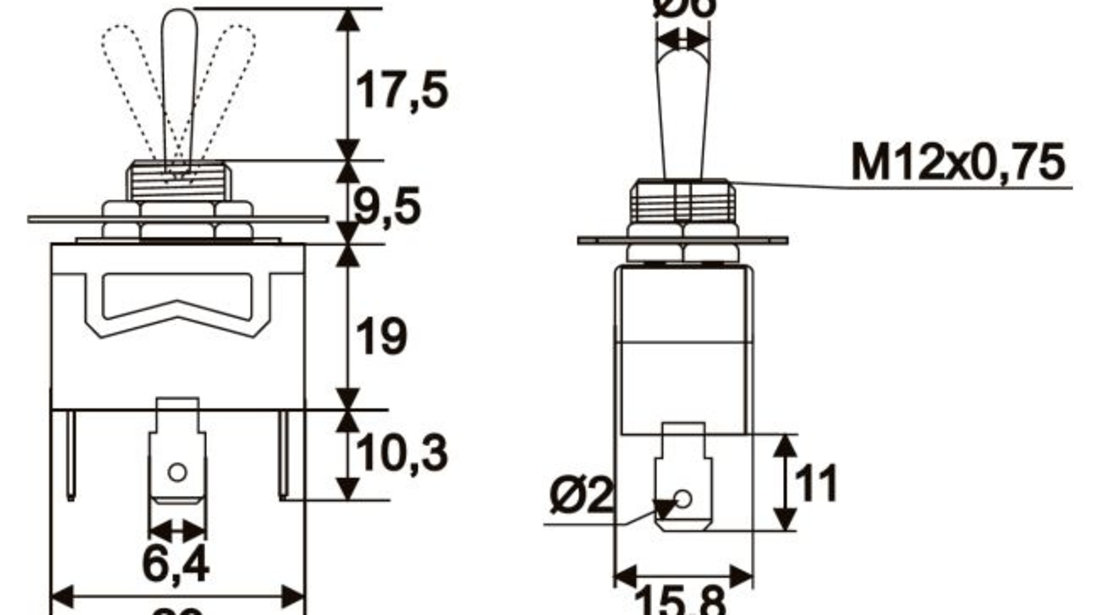 Intrerupatoare cu brat de moment 1 circuit 10A-250V (ON)-OFF-(ON) 09054