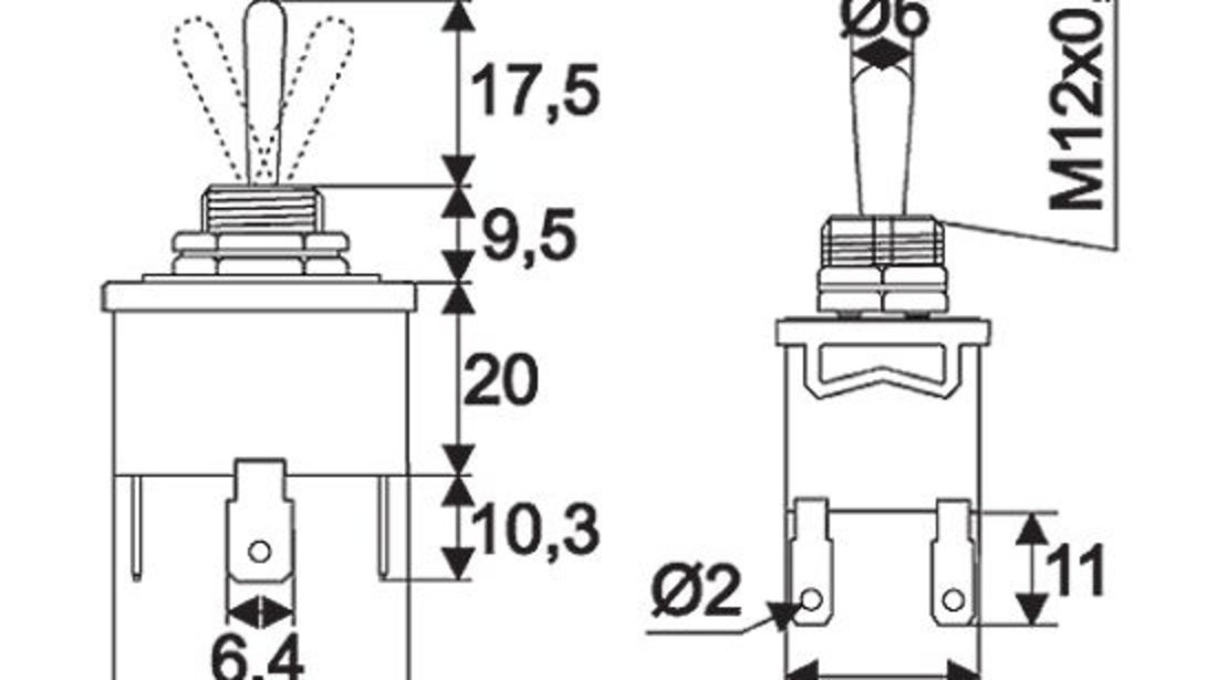 Intrerupatoare cu brat2 circuits10A-250VON-OFF-ON 09051