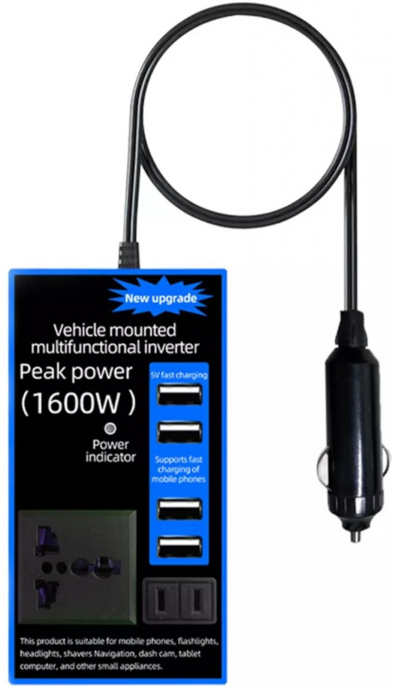 Invertor Auto Multifuncțional Convertește Tensiunea De La 12V La 220V 1600W IN0195