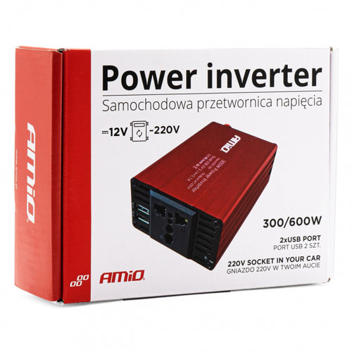 Invertor Convertizor De Tensiune Amio 12V/220V 300W/600W 2xUSB PI03 02470