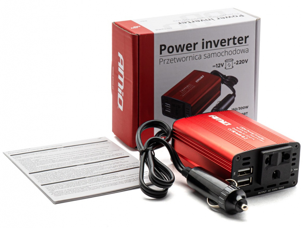 Invertor Convertizor De Tensiune Amio 12V/230V 150W/300W 2xUSB PI01 02468