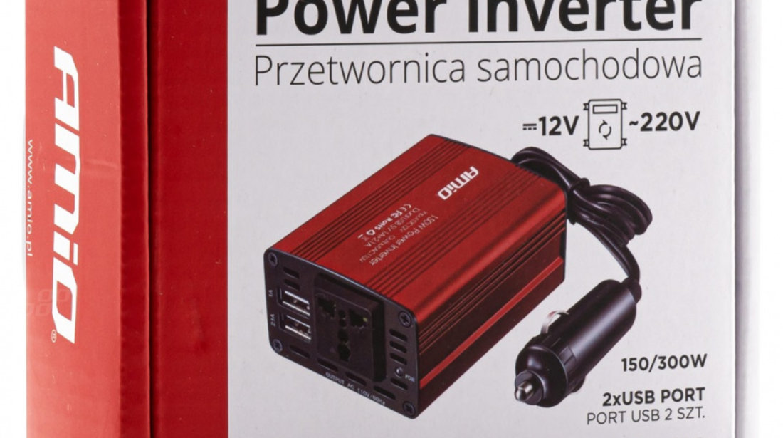 Invertor Convertizor De Tensiune Amio 12V/230V 150W/300W 2xUSB PI01 02468