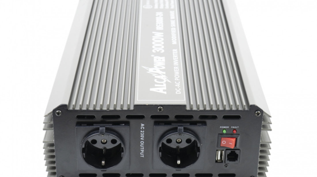 Invertor de tensiune AlcaPower by President 3000W alimentare 24V, iesire 230V, unda sinus modificat, port SB, intrare telecomanda PNI-ACAL409