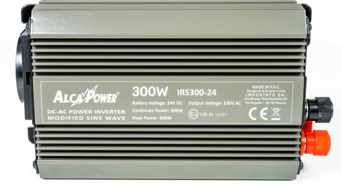 Invertor de tensiune AlcaPower by President 300W alimentare 24V, iesire 230V, unda sinus modificata, mufa USB 5V 500mAh, cu clesti alimentare si mufa de bricheta inclusa PNI-ACAL404