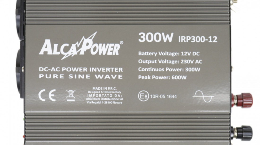 Invertor de tensiune AlcaPower by President 300W alimentare 12V, iesire 230V, unda sinus pur, mufa USB 5V 500mAh, cu clesti alimentare si mufa de bricheta inclus PNI-ACAL605