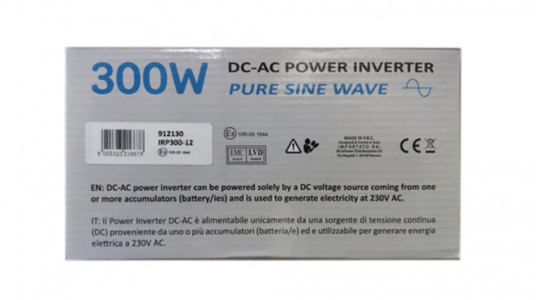 Invertor de tensiune AlcaPower by President 300W alimentare 12V, iesire 230V, unda sinus pur, mufa USB 5V 500mAh, cu clesti alimentare si mufa de bricheta inclus PNI-ACAL605