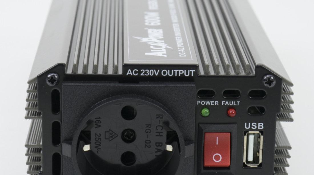 Invertor de tensiune AlcaPower by President 600W 24V-230V, sinusoida modificata, port USB PNI-ACAL405