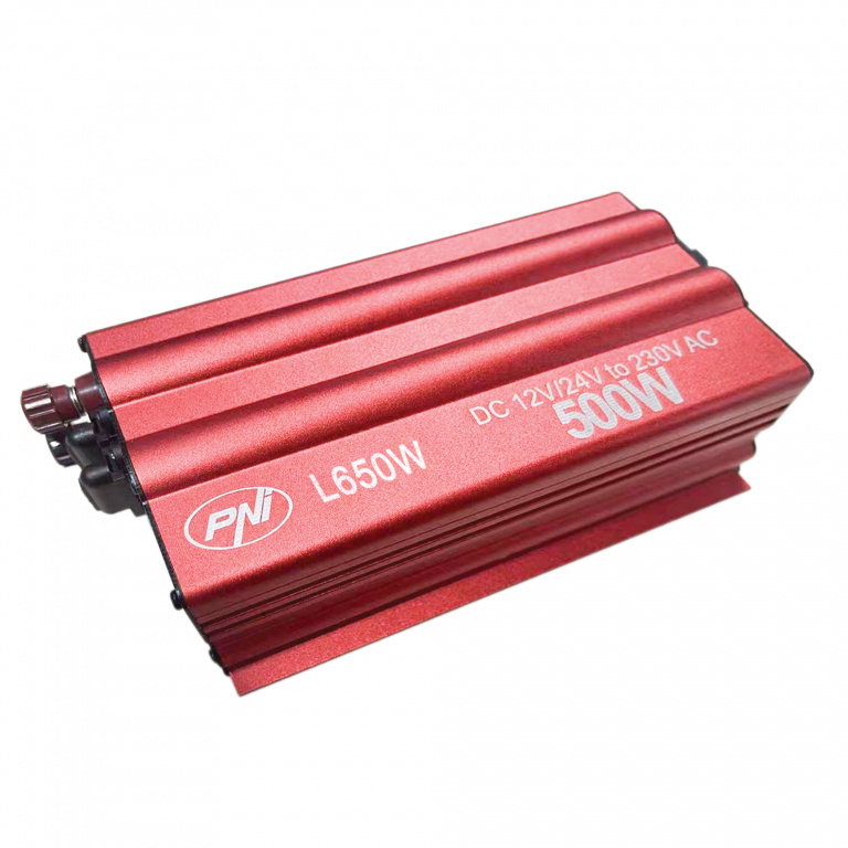 Invertor de tensiune PNI L650W alimentare duala 12V/24V, iesire 230V, 500W, sinus modificat, mufa USB 5V 500mAh, cu clesti alimentare si mufa de bricheta inclusa PNI-L650W-DV