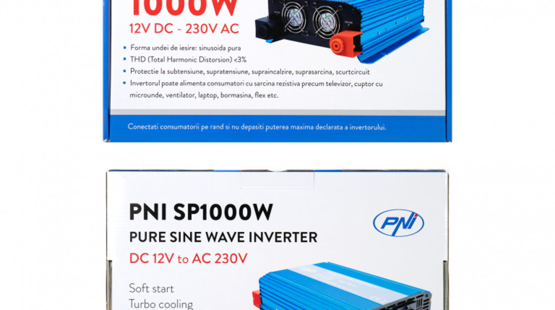 Invertor de tensiune PNI SP1000W cu sinusoida pura, alimentare 12V PNI-SP1000W