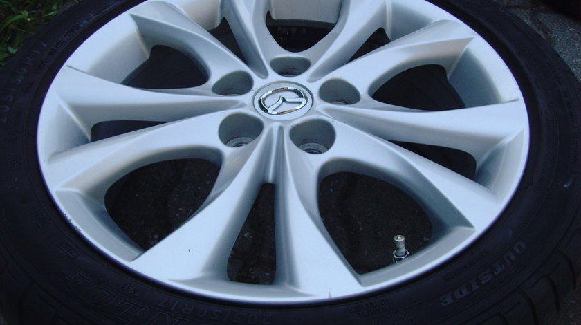 Jante de aliaj 5x114,3 pe 17 originale Mazda (3)/anvelope vara 205/50 R17 Dunlop/senzori de presiune