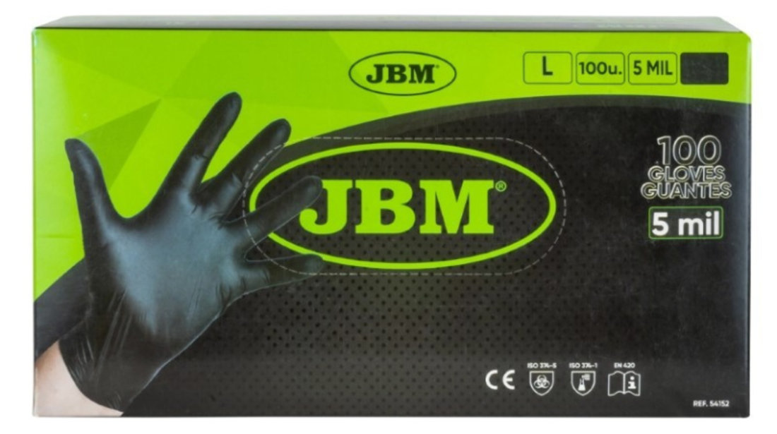 JBM-54152 Manusi din nitril negre, 100 bucati, marime L