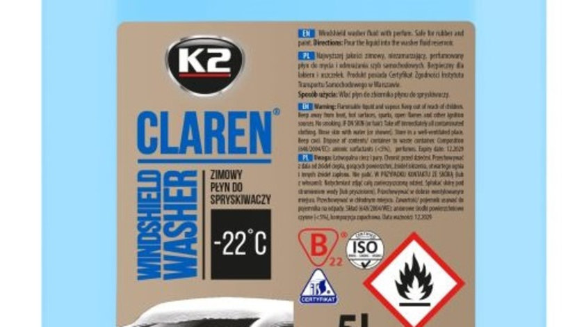 K2 Claren Solutie Lichid Spalat Parbriz Iarna -22,5°C 5L K625