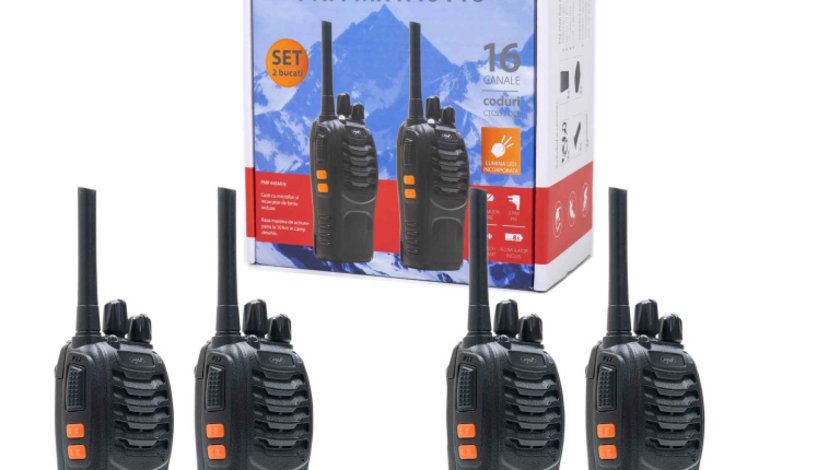 Kit 4 statii radio portabile PNI PMR R40 PRO acumulatori, incarcatoare si casti incluse PNI-R40-4