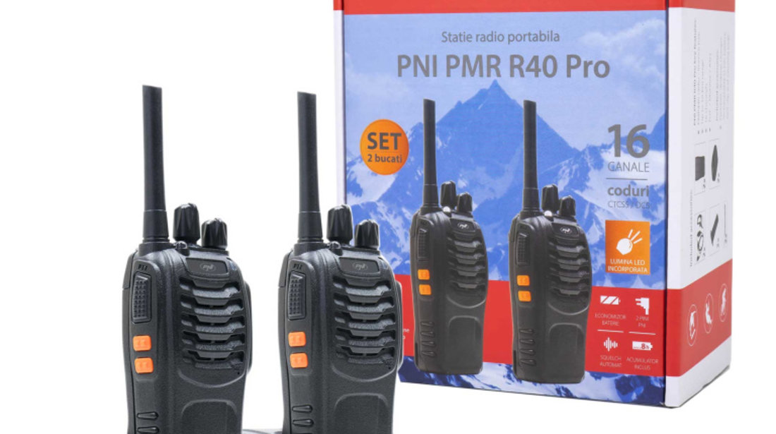 Kit 6 statii radio portabile PNI PMR R40 PRO acumulatori, incarcatoare si casti incluse PNI-R40-6