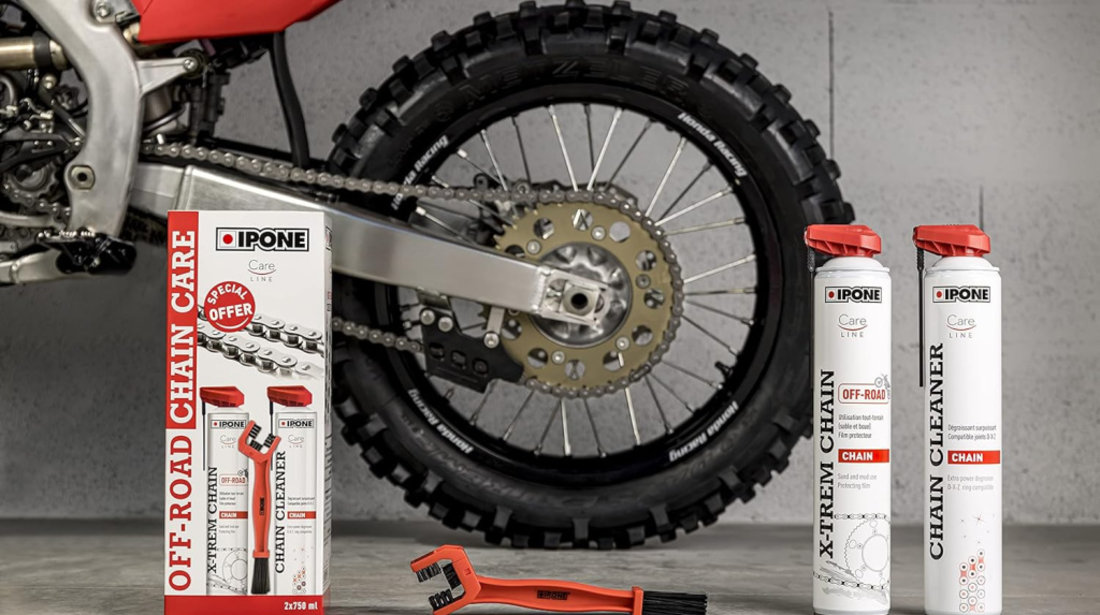 Kit Curatare + Ungere Lant Moto Off-Road Cu Perie Inclusa Ipone CareLine Off-Road Chain Care 800737