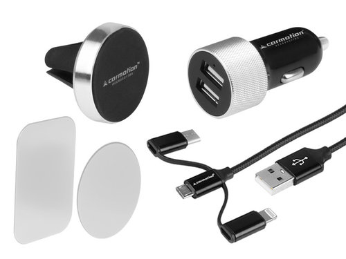 Kit De Călătorie: 2x încărcător Usb 3.1a + Cablu 3in1: Micro Usb / Lightning / Usb-c + Suport M...