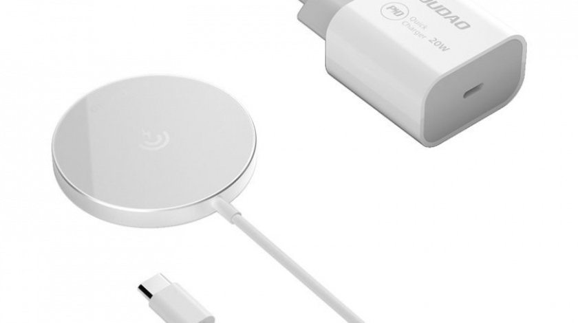 Kit Dudao Încărcător Wireless Magnetic De 15 W Qi și încărcător AC De 20 W (compatibil MagSafe) Alb (A12XS)