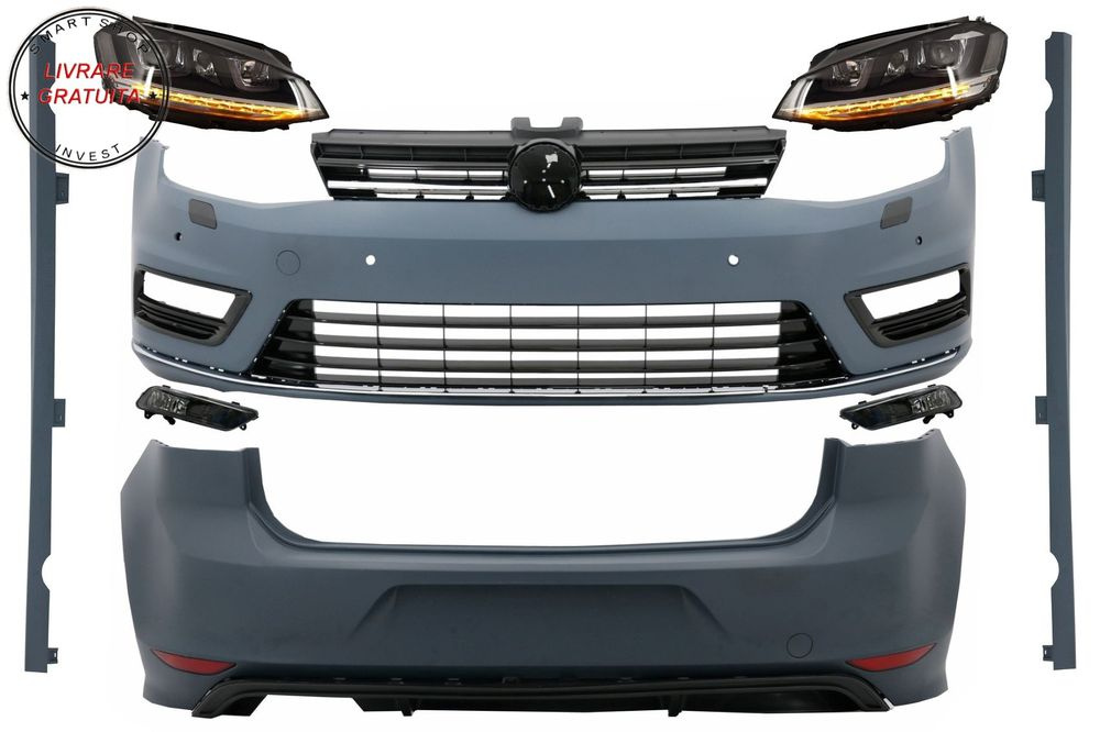 Kit Exterior Complet VW Golf VII 7 (2012-2017) cu Faruri 3D LED DRL Dinamic R-Line