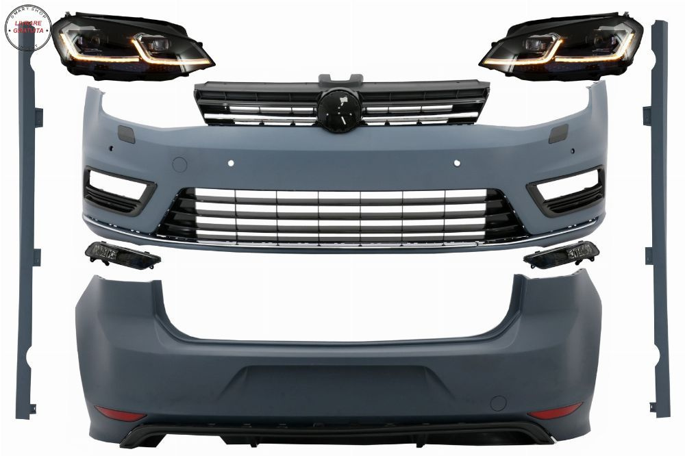 Kit Exterior Complet VW Golf VII 7 (2012-2017) cu Faruri LED Semnal Dinamic R-line