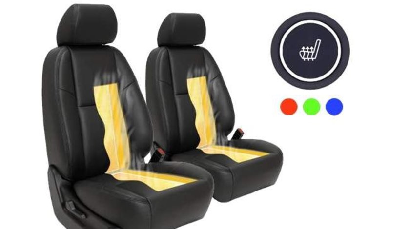 Kit Incalzire In Scaune Auto Universal Carbon Buton Rotund Push Slim 3 Trepte RGB Montaj Profesional