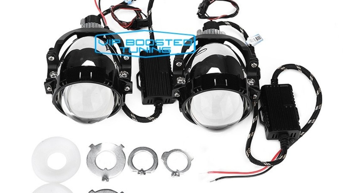 Kit Lupe Bi-Led Auto 3" universale cu lentila din sticla si corp metalic