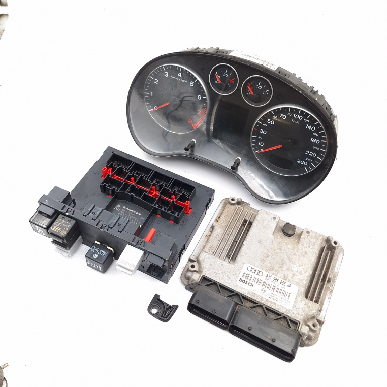 Kit Pornire Audi A3 (8P) 2003-2013 1.6 Fsi Blp Benzina Calculator Motor Ceas Bord Panou Sigurante 03C906056Ap, 8P0907279C, 8P0920930J, 8P0 920 930 J, 0261S02057, 00999456, F005V00493, 75310532, 141951253B, 042921A Bosch, Siemens Vdo