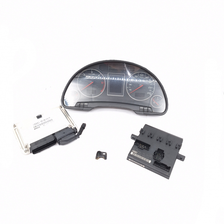 Kit Pornire Audi A4 B6 (8E) 2000-2004 1.9 Tdi Awx Motorina Calculator Confort Calculator Motor Ceas Bord Chip Cheie 038906019Fp, 8E0907279C, 0281010729, 1036901830 Bosch