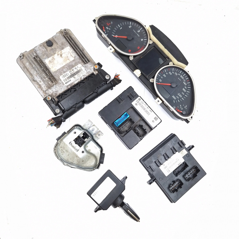 Kit Pornire Audi A6 (4F, C6) 2004-2011 3.0 Tdi Quattro Bmk Motorina Blocator Coloana Volan Calculator Confort Calculator Motor Ceas Bord Imobilizator 4F0907401A, 4F0910401F, 0281011569, 1039S06195, 4F0907279, 4F0910279, F005V00384, 4F0907289E, 4F0910