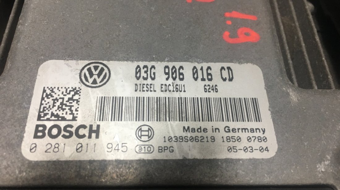 Kit Pornire Calculator Motor ECU VW Golf 5 Passat B6 Jetta Touran Caddy 1.9TDI BKC 105cp 2003 - 2009 COD : 03G