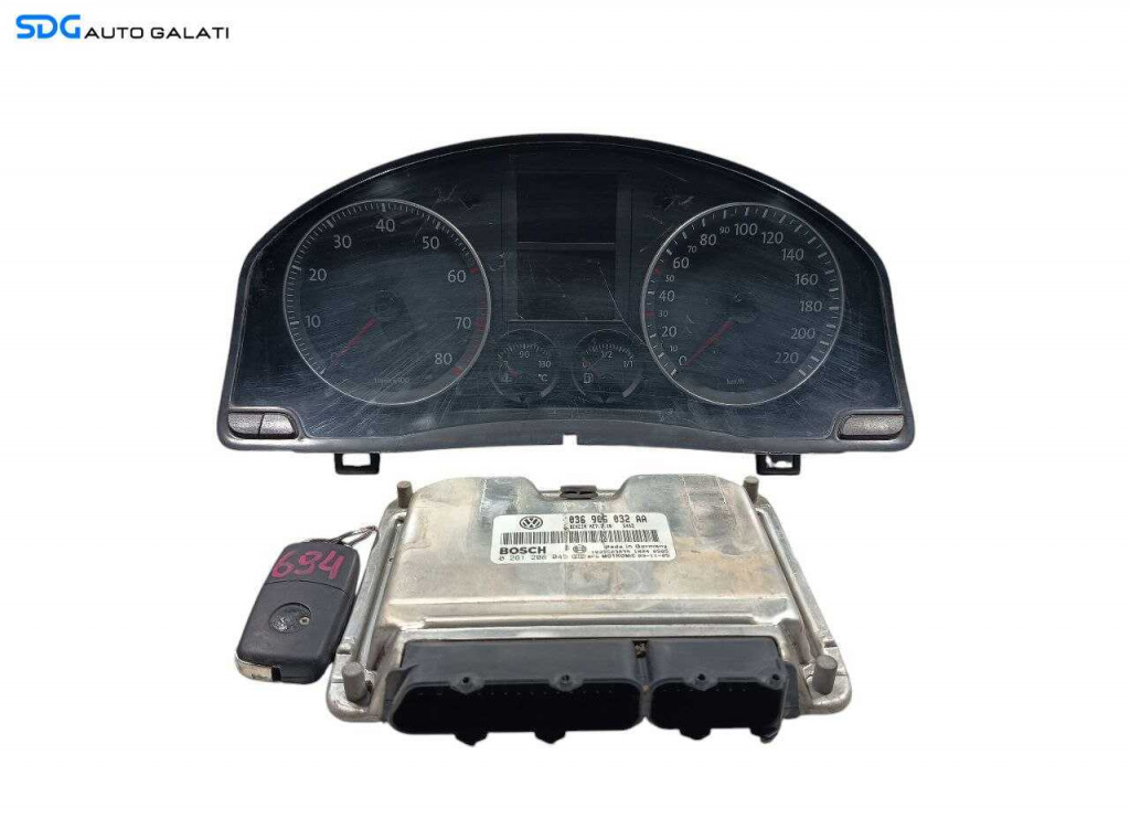 Kit Pornire Complet ECU Calculator Motor Ceas Ceasuri Bord Cheie Cheie CIP Imobilizator Volkswagen Golf 5 1.4 BCA Benzina 2004 - 2008 [L7011] [L7012]