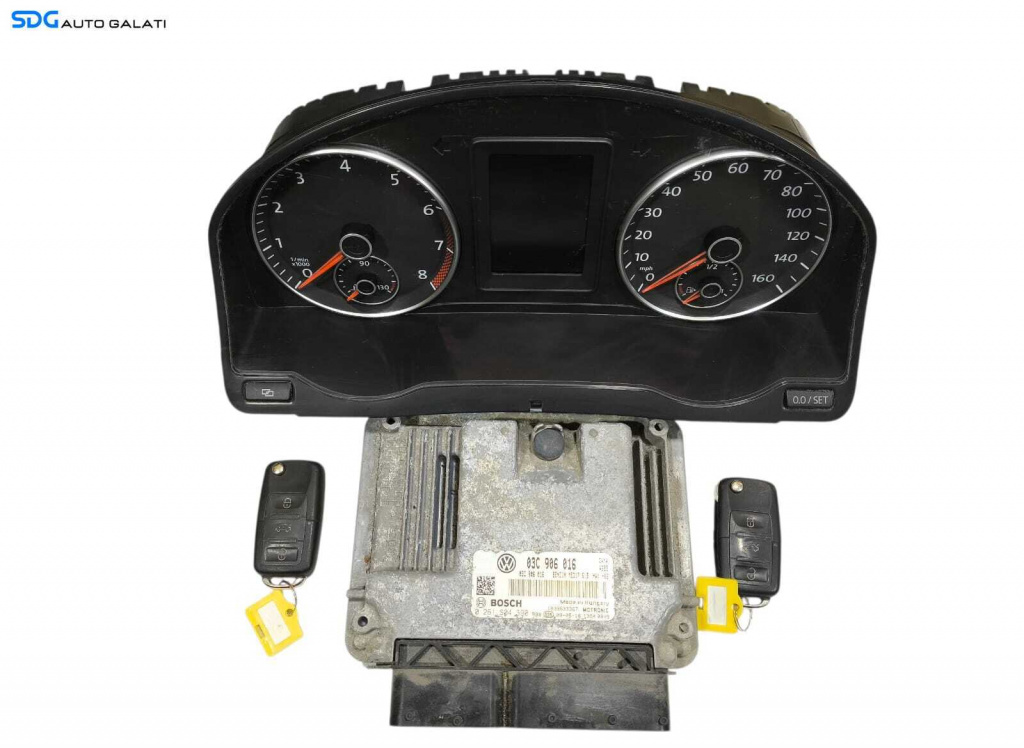 Kit Pornire ECU Calculator Motor Ceas Ceasuri Bord Cheie Cheie CIP Imobilizator Volkswagen Golf 6 Plus 1.4 TSI CAXA 2008 - 2013 Cod 03C906016 0261S04390 5M0920970D [LR1614] [LR1615]