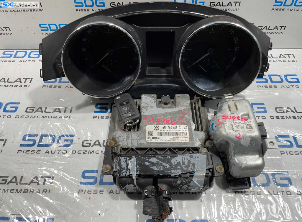 Kit Pornire ECU Calculator Motor Ceas Ceasuri Bord Cheie Cheie CIP Imobilizator Skoda Superb 2 2.0 CFG CFGB 2008 - 2015 Cod 03L906018CJ 0281016850 [L4463] [L4464]