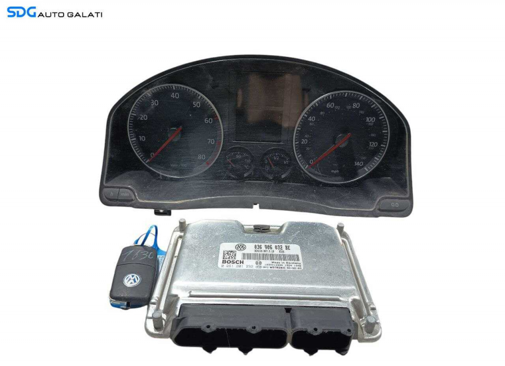 Kit Pornire ECU Calculator Motor Ceas Ceasuri Instrumente Bord Cheie Cheie CIP Imobilzator Volkswagen Golf 5 Plus 1.4 BCA Benzina 2004 - 2008 Cod 036906032BE 0261201232 1K0920953 [L7024] [L7025]