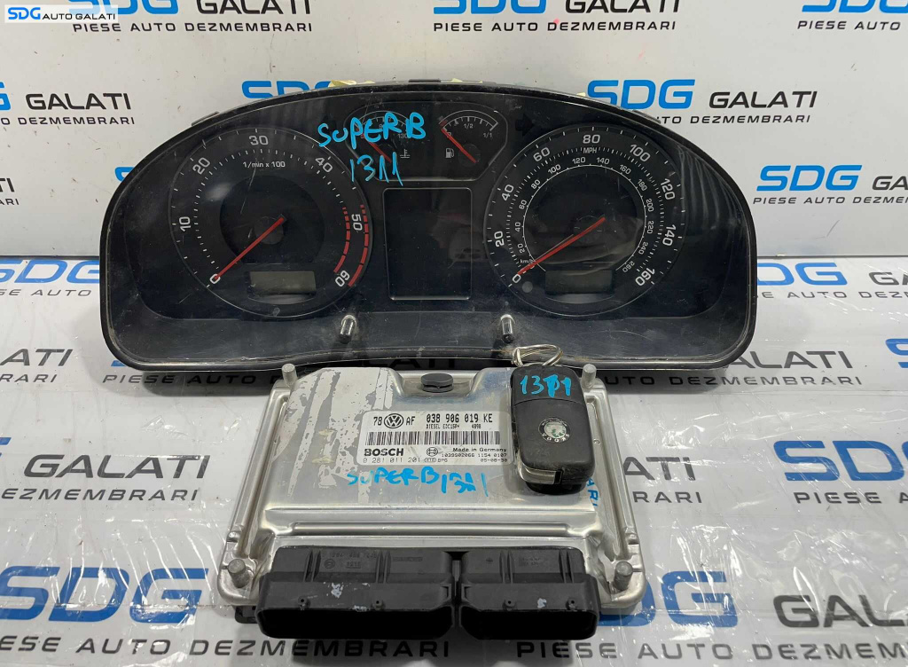 Kit Pornire ECU Calculator Motor Ceas Ceasuri Bord Cheie Cheie CIP Imobilizator Skoda Superb 1 1.9 AWX 2002 - 2008 Cod 038906019KE 0281011201 [L4459] [L4460]