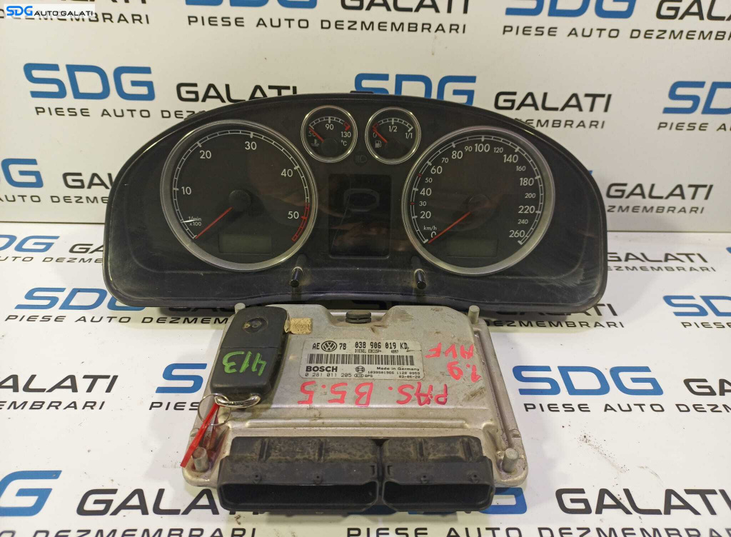 Kit Pornire ECU Calculator Motor Ceas Ceasuri Cluster Instrumental Bord CIP Cheie Imobilizator Volkswagen Passat B5.5 1.9 TDI AVF 2001 - 2005 Cod 038906019KD 0281011205 [L1776]